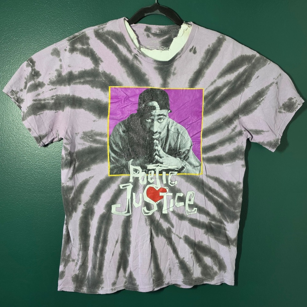 Hybrid Poetic Justice Tupac Shakur Tie Dye Graphic T-Shirt Mens Large Lavender